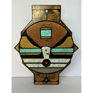 Contemporary Southwest Hand-Painted Signed Art Wood Viacrucia Design New Mexico